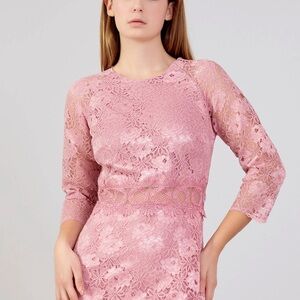 Elegant Asymmetrical Lace Dress in Pink